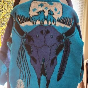 Turquoise Buffalo SKULL fuzzy Sweater